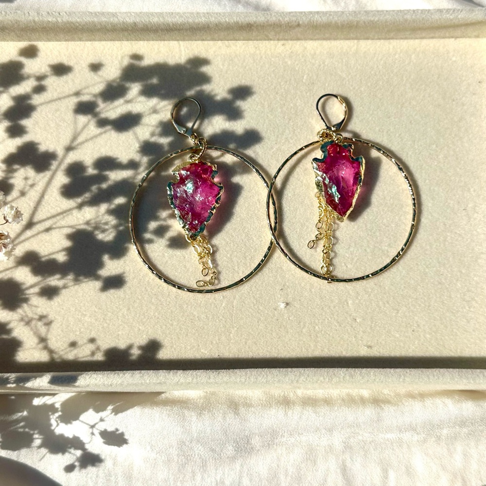Gold and Pink Dangle Earrings